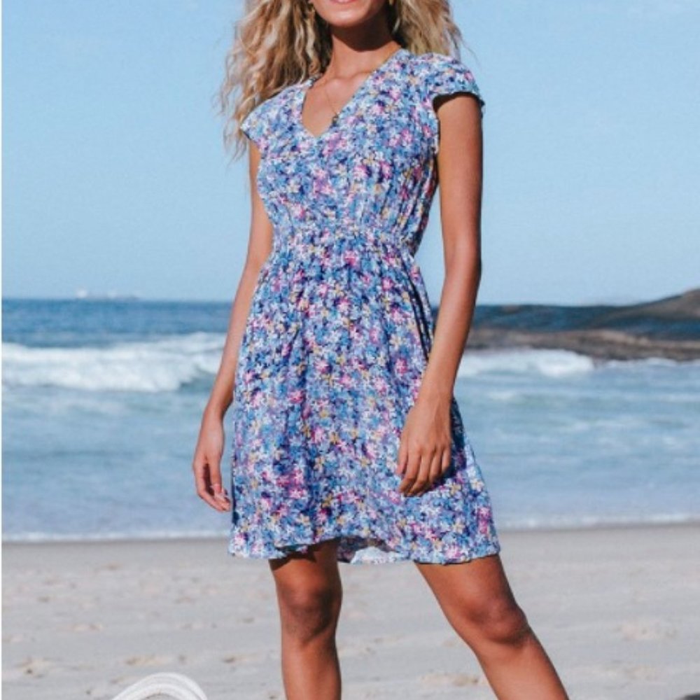 CUPSHE Blue Floral Open Back Short Dress